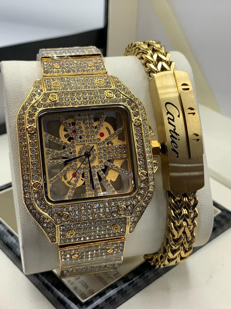 Élégance Duo – Cartier-Inspired Chain Watch & Bracelet Set