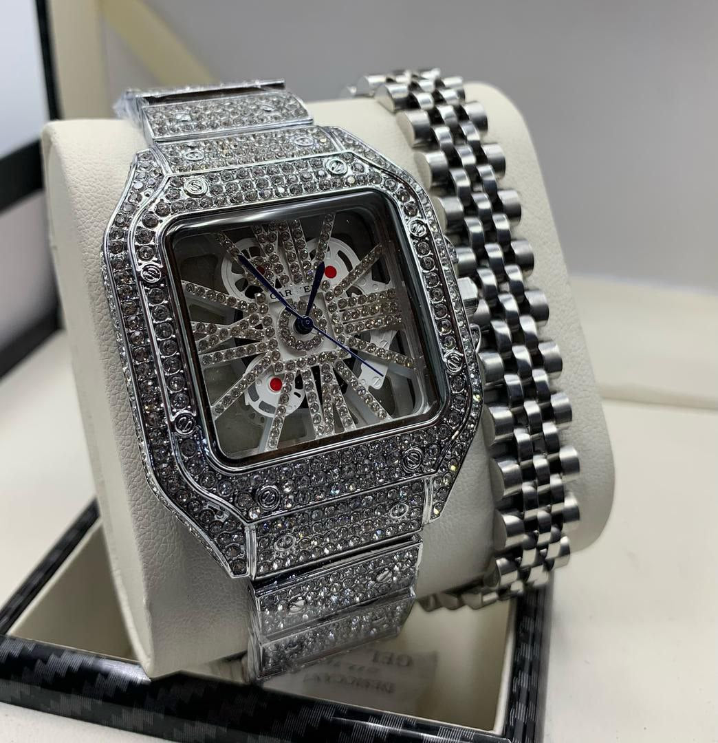 Élégance Duo – Cartier-Inspired Chain Watch & Bracelet Set