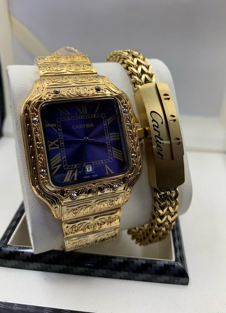 Élégance Duo – Cartier-Inspired Chain Watch & Bracelet Set