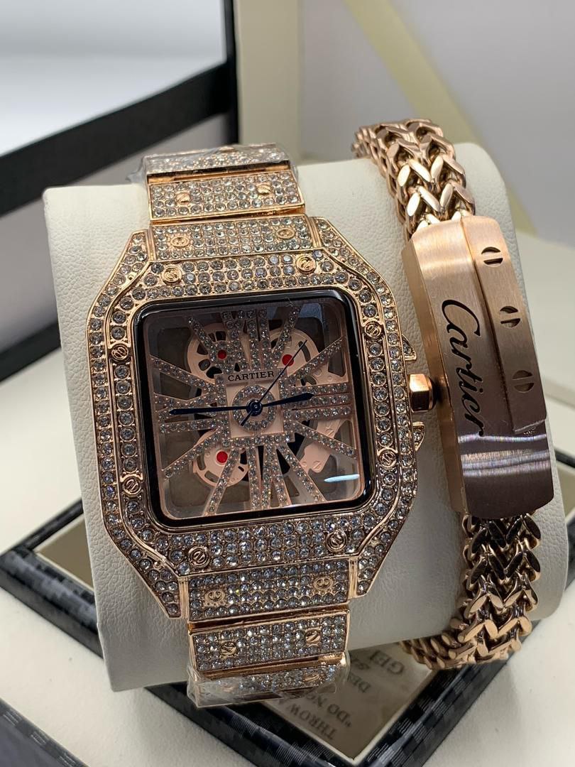 Élégance Duo – Cartier-Inspired Chain Watch & Bracelet Set