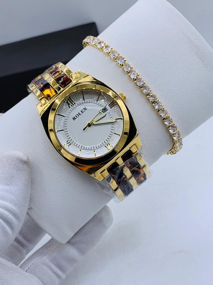 Rolex studed watch and bracelet for women