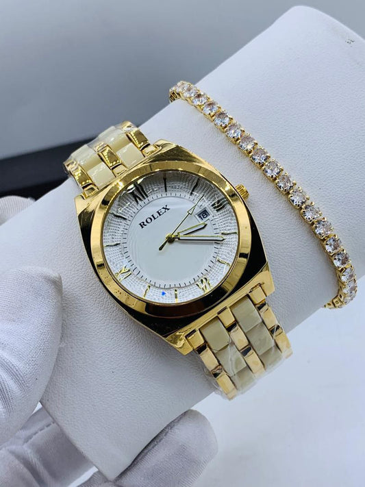 Rolex studed watch and bracelet for women