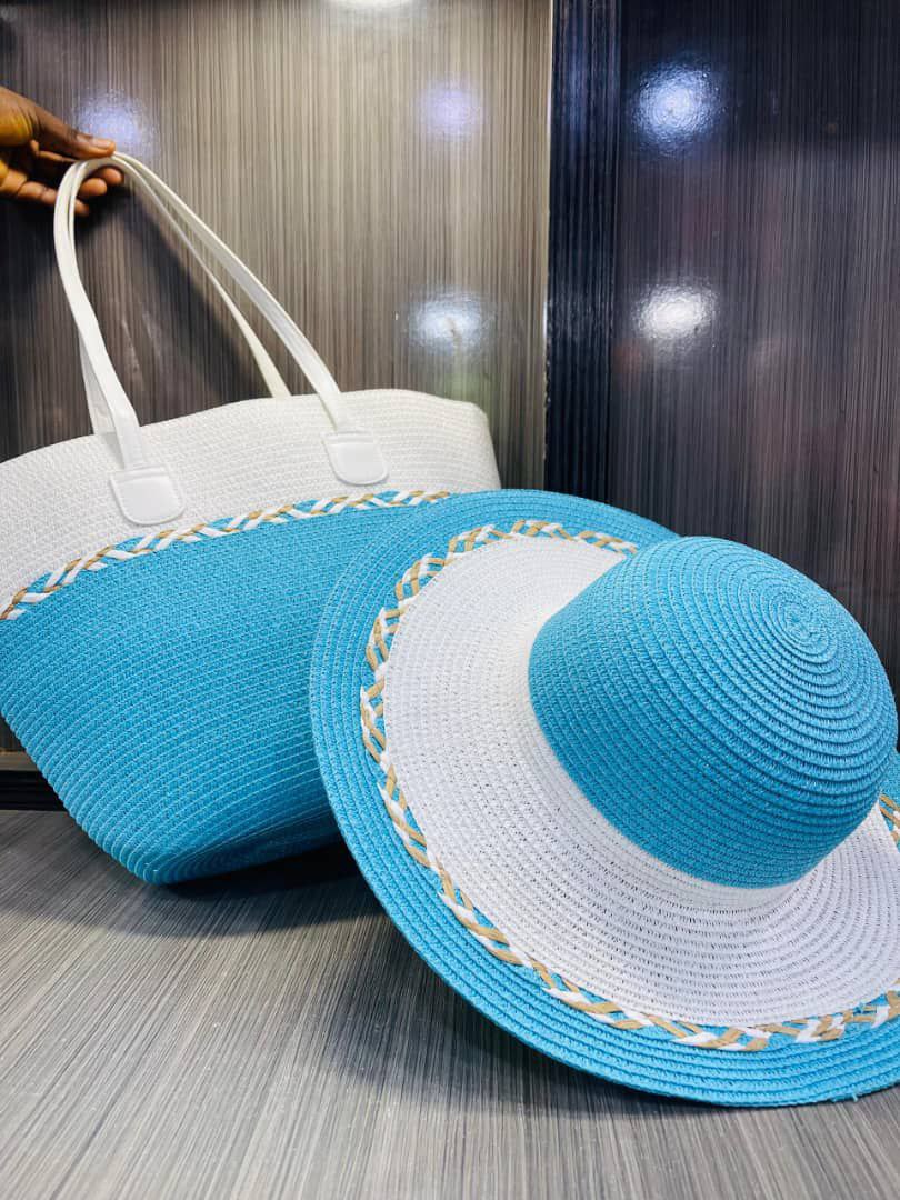 Beach front essentials: sun hats and bag