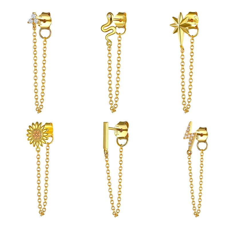 1pcs Gold Silver Color Lightning/Snake Chain Stud Earrings for Women