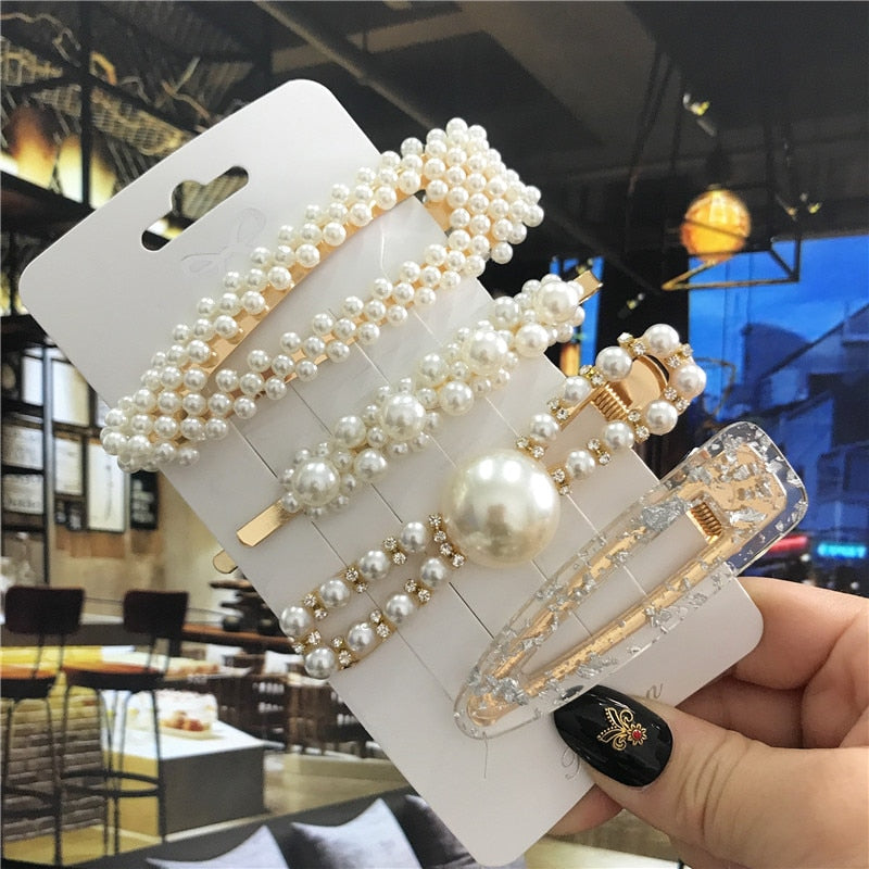 1Set Handmade Pearls Hair Clips Pin for Women