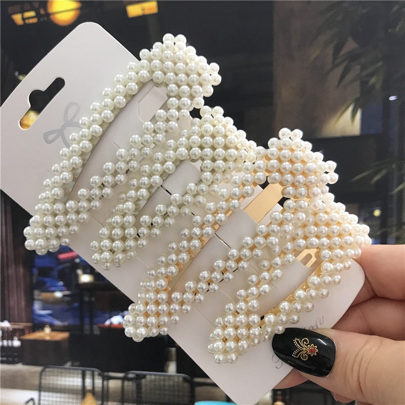 1Set Handmade Pearls Hair Clips Pin for Women